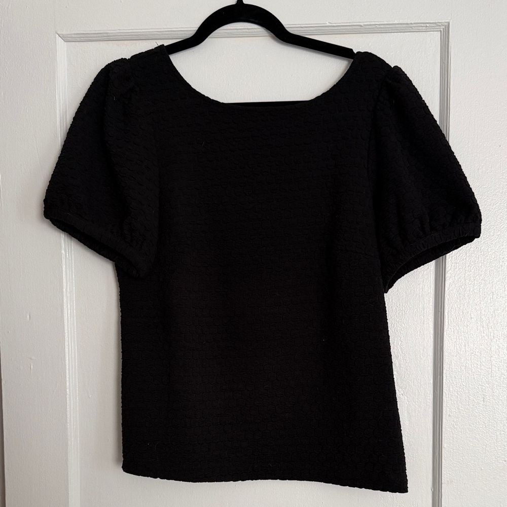 Porridge by Anthro Black Puff Sleeve Low Back Textured Top